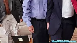 Amateur teen girl next door visits three old neighbors