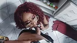 tattooed latina wife stops cooking to suck and fuck husband's big black cock