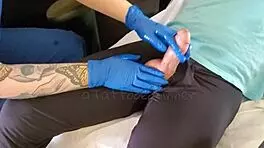 Curvy blonde nurse visits patient for handjob