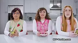 nerdy girlfriends turn book club into foursome at night club, sucking cocks and blowjobs 😏