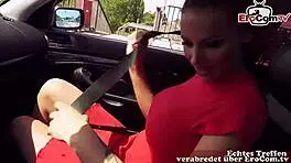 German Brunette Slut Fucks in Car at Outdoor Meetup