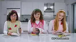 nerdy girlfriends turn book club into foursome at night club, sucking cocks and blowjobs 😏