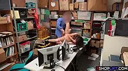 Teen shoplifter gets caught and dominated by security guy in hardcore fucking