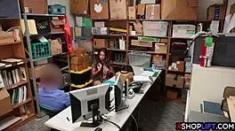 Teen shoplifter gets caught and dominated by security guy in hardcore fucking