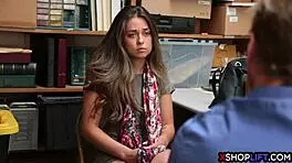 Teen shoplifter gets caught and dominated by security guy in hardcore fucking