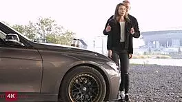 Fragile beauty gives blowjob and doggystyle to bf after morning promenade, cum on ass.