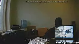 Fucking Glasses Coed In Quickie Cumshot Session.