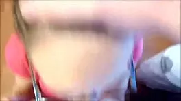 Amateur babe with glasses performs blowjob and swallow in POV