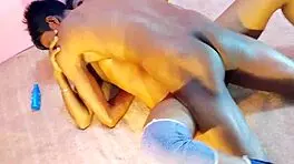 Horny couple Sumona and Rubel engage in deepthroat and fucking with big black cock.