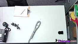 petite babe bent over desk for long cock blowjob