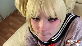 passionate deepthroat and hardcore fucking with toga himiko cosplay, she swallows cum