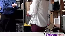 White busty teen 18+ boldly rides the guard's big white cock in the office.