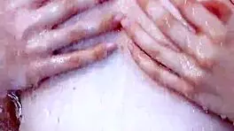 Caught my sexy stepsister bathing in the shower, showing off her wet pussy and perfect ass