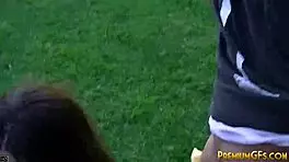 Tiny trisha handles blowbang with 5 big dicks.