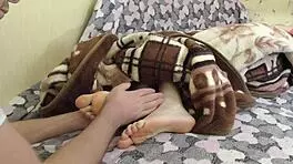 step sister gives blowjob while indulging in hot foot fetish