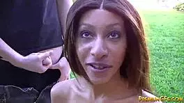 Tiny trisha handles blowbang with 5 big dicks.