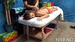 Hot stud seduces and fucks sexy teen 18+ girl during oiled massage