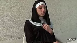 I can’t believe it, young french nun got fucked hard in a threesome with papy voyeur!