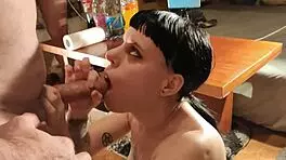 Quick cumshot for talented cocksucker bukkake bitch HD 😈