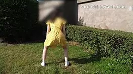 What’s under this 19-year-old brunette’s skirt?