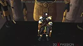 anubis bends over young egyptian slave for huge cock fucking in temple