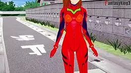 Wow! Asuka Langley Soryu in hot POV action with blowjob and wild fucking in Neo Genesis Evangelion!