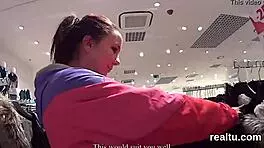 The attractive czech kitten was seduced in the shopping centre, her clothes ripped off before getting shagged in pov