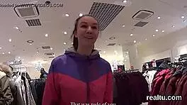 The attractive czech kitten was seduced in the shopping centre, her clothes ripped off before getting shagged in pov