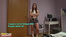 Fake family step sister gets fucked by step brother in bedroom.