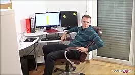 Young teen secretary gets fucked by boss at work in office