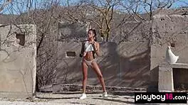 Petite Latina Muse Katherinne Sofia Strips Naked Outdoors For Fans