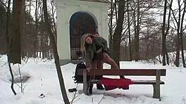 Teen gets fucked in the snow by daddy