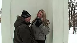 Teen gets fucked in the snow by daddy