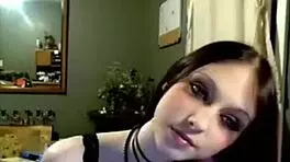 miss liz vicious performs emo goth teen cam show with big pink dildo masturbation.