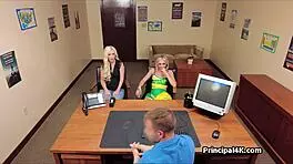 Wow! Milf and Cheerleader Get Fucked Hard at the Office!