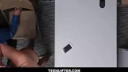 A young Latin shoplifting girl being grabbed by a security guard and ordered to fuck her in the ass