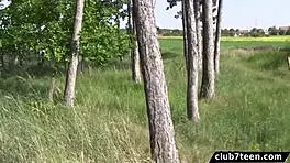 Cute Blonde Teen 18+ Enjoys Outdoor Adventures in Horny Scene.