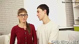 Fucking a Nerdy Girlfriend's Tight Pussy with Hard Cock