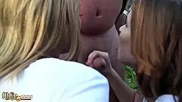 Old Grandpa Fucks Two Horny Babes In Intense Threesome At Home