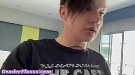 Model girlfriend PEGGING and RIMMING her femme boyfriend in a steamy session.