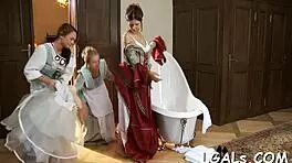 Two beauties seduce each other in tight lesbian riding scene