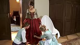 Two beauties seduce each other in tight lesbian riding scene