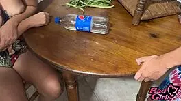 Sexy blonde niece with big ass fucks lucky uncle in kitchen