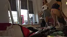 trying on tiniest thongs and see-through leggings