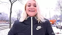 german scout - wanna see young 18+ blue eyes teen marilyn bang at street casting?