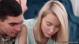 Nerdy Girl Kisses and Gets Anal Cumshot