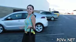 Nasty naked teen babe sucking cock in hardcore pov rough sex