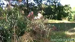 Are These Teens Getting Facialized In An Outdoor Threesome?