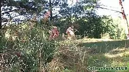 Are These Teens Getting Facialized In An Outdoor Threesome?