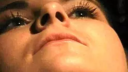 brunette gets tied up fingered and cum in mouth during bdsm massage